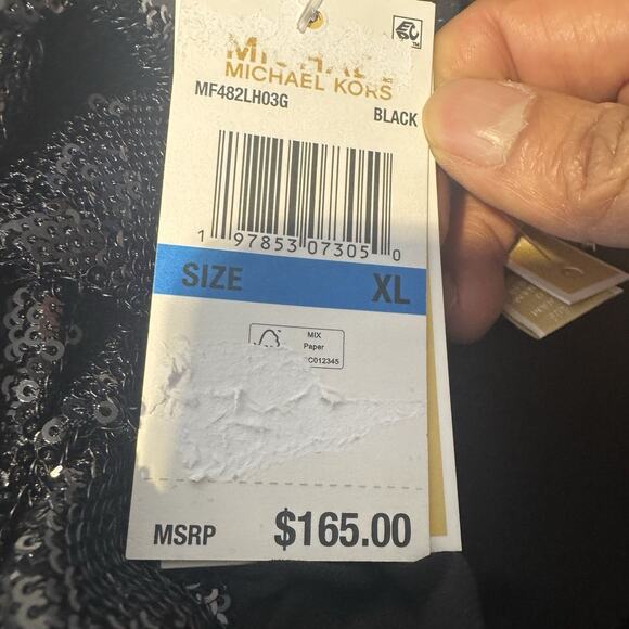 Michael Kors Sequin Matte Jersey Sleeveless Faux Wrap Mini Black Dress Sz XL New - Picture 12 of 16